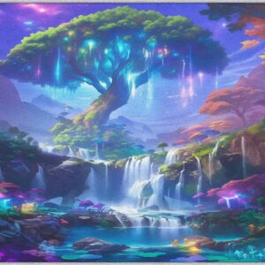 TANTANICAL Baum des Lebens Wasserfall Fantasy Motiv Fußmatte Klein Innen, Waschbar, rutschfest (G129) TANTANICAL Baum