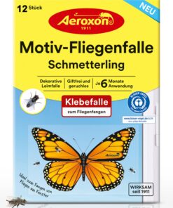 Aeroxon Effektive Fliegenfalle Schmetterlingsdesign – 12x Fliegenfänger für Innenbereich Fenster