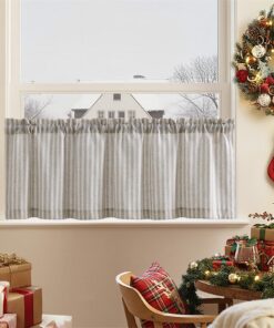 TOPICK moderne Küchenvorhang Scheibengardine H 40 x B 125 cm taupe Beige lichtdurchlässig Blickdicht Kurzgardine