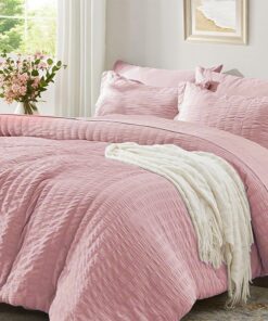 Luofanfei Seersucker Bettwäsche Sommer Rosa Pink Atmungsaktiv Microfaser OEKO-TEX STANDARD 100 Luofanfei Seersucker Be