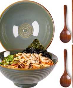 NUTRIUPS Japanische Ramenschüsseln aus Keramik, 1,2 l, Ozeanblau, 2 Stück für japanische Nudeln, Udon-Suppenschalen mit