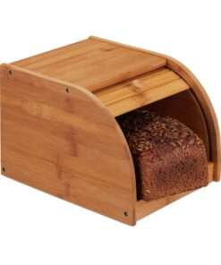 Relaxdays aromadichter Brotkasten Braun, HBT: 18x20x27 cm,.rollbare Frontklappe, ideales Speisekammer für naturbehaftete