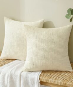 EMEMA Dekorative Kissenbezüge für Couch Sofa - Beige, 60x60 cm, 2er Set