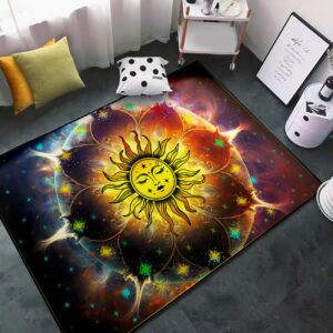 Golden Sun Teppich Boho-Kunst-Mandala für Wohnzimmer und Schlafzimmer - 120 x 150 cm - himmlischer Hexenteppich mit Sonn