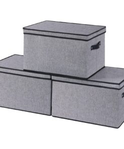 YheenLf 3 Pack Grautiful Aufbewahrungsbox mit Deckel, Faltbare Stoffbox mit Griff, ideal für Kleidung, Bücher und den Kl