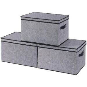 YheenLf 3 Pack Grautiful Aufbewahrungsbox mit Deckel, Faltbare Stoffbox mit Griff, ideal für Kleidung, Bücher und den Kl