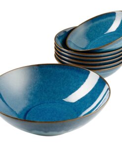 MÄSER 931947 Serie Ossia Keramisches Bowl Set für Küche und Tisch, Blauer Steinzeug Glanz, 1 große Schüssel und 6 Salats