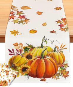 Lafo 33x183 cm Linen Tischdecke für Thanksgiving und Herbstdeko - Party, Zuhause & Outdoor -Includes 20 Blatt Servietten