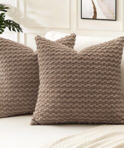 Artscope Cord Kordsamt Zierkissenbezug für Sofa und Schlafzimmer, Braun 50x50 cm, Geometrisch, Dekorativ, 2er Set