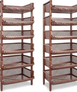 ARTECSIS Korbregal 2er Set - Stapel- und erweiterbares Braun aus Kunststoff - Ideales Sortierungsgerät für Küche und Arb