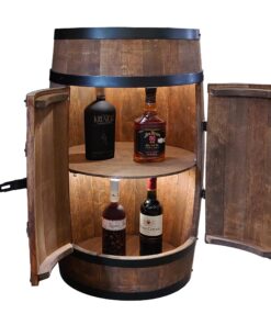 CREATIVE COOPER Weinregal Holz Holzfass mit LED & Tür - 80 cm hoch (Wenge) - Weinständer Minibar Alkoholschrank