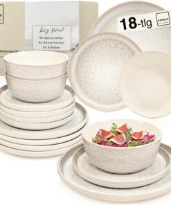 SÄNGER Key West Geschirr Set 6 Personen + Speiseteller + Müslischalen + Dessertteller VALUE COLLECTION Tafelservice Crem