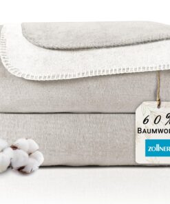 ZOLLNER Kuscheldecke zweifarbig in 150x200 cm - kuschelige Sofadecke in beige - Oeko Tex® Zertifiziert