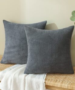 EMEMA Kordsamt Kissenbezug für Couch Sofa Dunkelgrau 2er Set 60x60 cm Déko Kissenbezüge