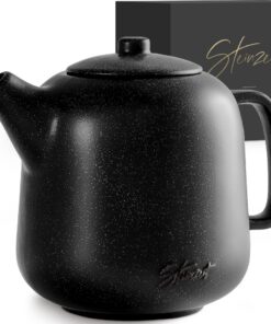 STEINZEIT Design Teekanne 1,3L mit Siebeinsatz Edelstahl 304 - Keramik schwarz herausnehmbar
