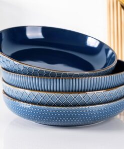 GBhome Große Steinzeug Nudelschalen 4er-Set 1350ml Spülmaschinenfest Stapelbar Pasta Salat