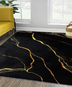 Teppich Wohnzimmer Goldener Chakra-Marmor Kurzflor Pflegeleicht und Extra Weich 120 x 180 cm Schlafzimmer und Wohnzimmer