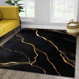Teppich Wohnzimmer Goldener Chakra-Marmor Kurzflor Pflegeleicht und Extra Weich 120 x 180 cm Schlafzimmer und Wohnzimmer