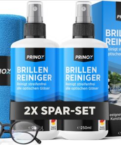 PRINOX 2x Brillenreiniger Set - Reinigung für alle Brillen, ideal für Büroarbeiter und Sportler im Zuhause oder beim Arb