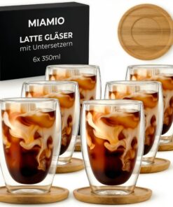 MIAMIO Doppelwandige Latte Macchiato Gläser 6er Set aus Borosilikatglas 350 ml