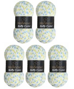 Wollbiene Softy Color 500g Wolle Super Bulky - Babywolle - Weiß-Blau-Gelb (114)