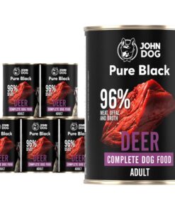 JOHN DOG Premium Hundefutter Pure Black Hirsch - Monoprotein Nassfutter 96% Fleisch für ausgewachsene Hunde - 6 x 400g