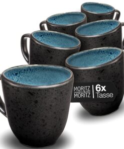 Moritz & Moritz ORGANIC Kaffeetassen Set 6er Blau - Robustes Steinzeug mit einzigartigem Farbverlauf - Spülmaschinengeei