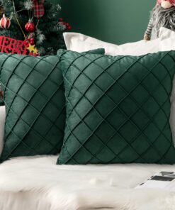 MIULEE Weihnachtliche Samtkissen 2er Set für Wohnzimmer Dunkelgrün 50x50 cm