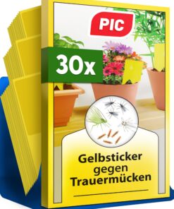 PIC Gelbsticker Trauermücken - Effektive Gelbfalle gegen Trauermücken & kleine Fliegen, ideal für Blumenbeete, 30x Gelbt