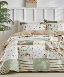 Tokokimo Bettwäsche 135x200 - Bohemischer Patchwork Blumenmuster, Grün - 2er Set mit Kissenbezügen mit Reißverschluss