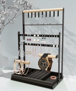 Huifengjie Schmuckständer Schwarz für Halskette, Armband und Ohrringe mit Aufbewahrungsbasis und Deko Aesthetic Accessoi