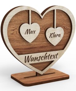 Urhome Holz Herz mit Gravur für Großeltern Geschenk mit Wunschtext Individuell mit Ständer