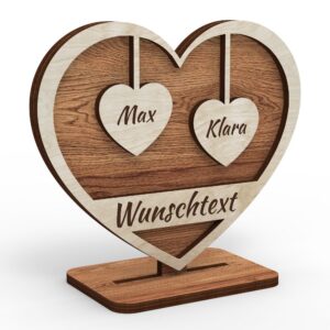 Urhome Holz Herz mit Gravur für Großeltern Geschenk mit Wunschtext Individuell mit Ständer