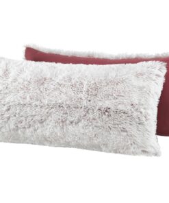 BaSaTex Winter Plüsch Bordeaux Felloptik Deko Kissenbezüge | 2er Pack 40x80 cm | Sofakissen Couchkissen Zierkissenbezug