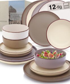 SÄNGER Bombay Erdfarben Geschirrset für 4 Personen | Steingut Teller Set bunt, 12 Stück | VALUE COLLECTION