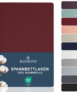 BARBONS Baumwoll Spannbettlaken 100% Oeko-TEX Zertifiziert - Bordeaux 200x200 cm für dicke Matratzen und Boxspringbetten