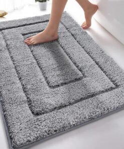 Badzimmerteppich rutschfest Waschbar für Dusche, Badewanne und Toilette - Wasserabsorbierend und weich, Grau | Mikrofas