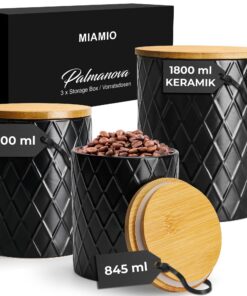 MIAMIO Keramik Vorratsdose Holzdeckel Schwarz | MIAMIO Keramik aufbewahrungsdose Palmanova Schwarz | MIAMIO Keramikdose