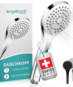 Engelbach® Wassersparender Duschkopf - 3 Strahlarten Universal für jedes Moment | Sanfter Regen, Massage & Intensiv | 9L