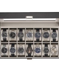 ProCase Uhrenbox Uhrenaufbewahrung - Glasdeckel, Uhrenkissen, Watch Box Herren 14 Fächer - Schwarz
