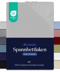 Dreamzie Premium Spannbettlaken für Dicke Matratzen - 180x200 cm, Oeko-TEX Zertifiziert, 100% Jersey Baumwolle, Grau