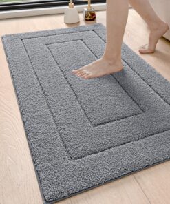 DEXI Badzimmerteppich extra weich, saugfähig, rutschfeste Bequeme Badematte, maschinenwaschbar, 61 x 109 cm, Grau