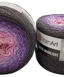 YarnArt Flowers 500 Gramm Bobbel Wolle mit Glitzer und Farbverlauf - Baumwolle-Folie-Mischung - Mehrfarbig (Grau-Flieder