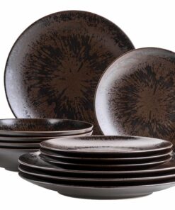 MÄSER Metallic Bronze 12-teiliges Tafelservice für 4 Personen edel glänzender Glasur | MÄSER Metallic Bronze Teller Set
