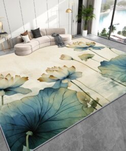 AevuCub Lotusblumen Deko, Weich rutschfest Waschbare Teppiche, Großer Teppich Wohnzimmer Asiatische Motive AevuCub Lot