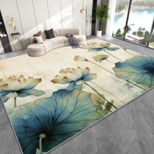 AevuCub Lotusblumen Deko, Weich rutschfest Waschbare Teppiche, Großer Teppich Wohnzimmer Asiatische Motive AevuCub Lot
