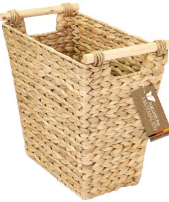 HMF Wasserhyazinthe Papierkorb mit Holzgriffen Büro Trapez 36x19x33cm