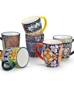 Vancasso Kaffee Becher Set 6er, Porzellanaufputsch mit Henkel, 360ML, für 6 Personen, böhmisches Design, große Kapazität