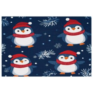 Happy Winter Penguins Tischsets für Hitzebeständiges, Waschbares Oxford-Tuch, Home Kitchen Decoration - Leicht zu Reinig