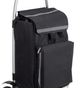 Meister Einkaufstrolley Schwarz 54+5L – Klappbar mit Großen Reifen & Kühlfach – Regenfeste Tasche